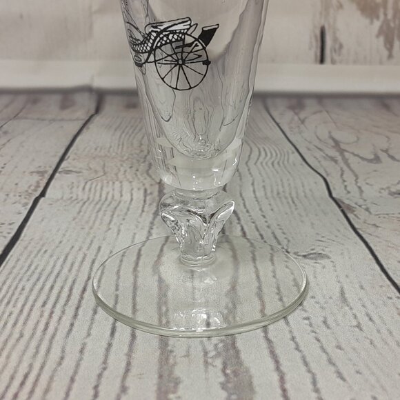 Libbey Champagne Glass Curio Carriage Set Of 5 Trumpet Fluted MCM Black Gold Car - Picture 6 of 11